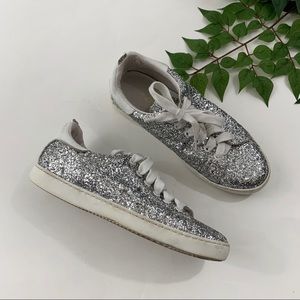 Maje Silver Glitter Low-Top Sneakers